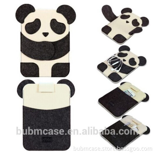 Black Color 7.9 inch Wool Felt Tablet Case Cute Cartoon Panda Bag Tablet Sleeve Tablet Pouch